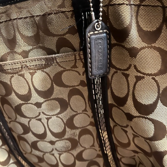 Coach Signature C Khaki Tote Jacquard Beaded Brown Suede Shoulder Bag #8K53 - Picture 9 of 16